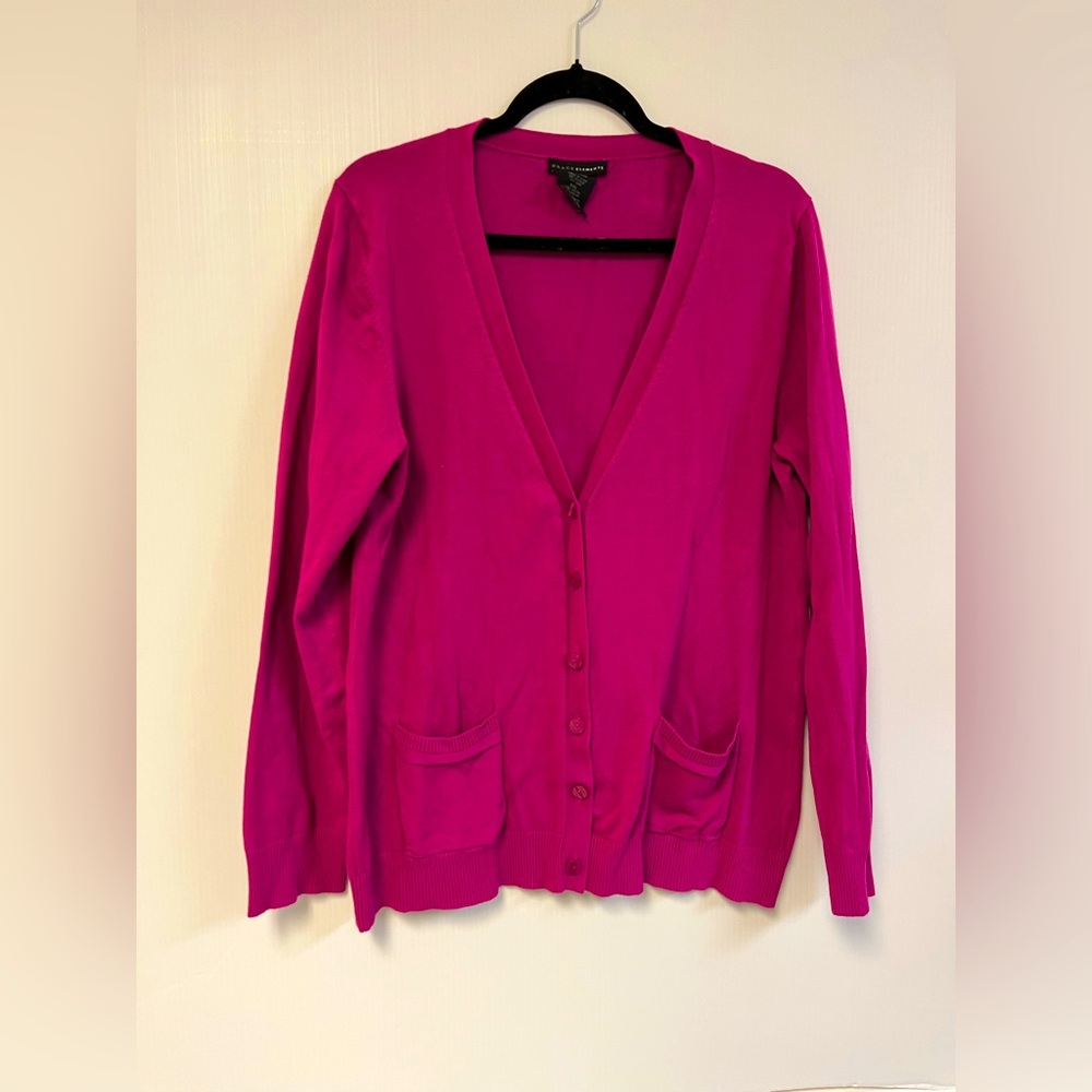 Magenta V-neck Enamel Button Long Sleeve Cardigan Academia Business Casual XXL